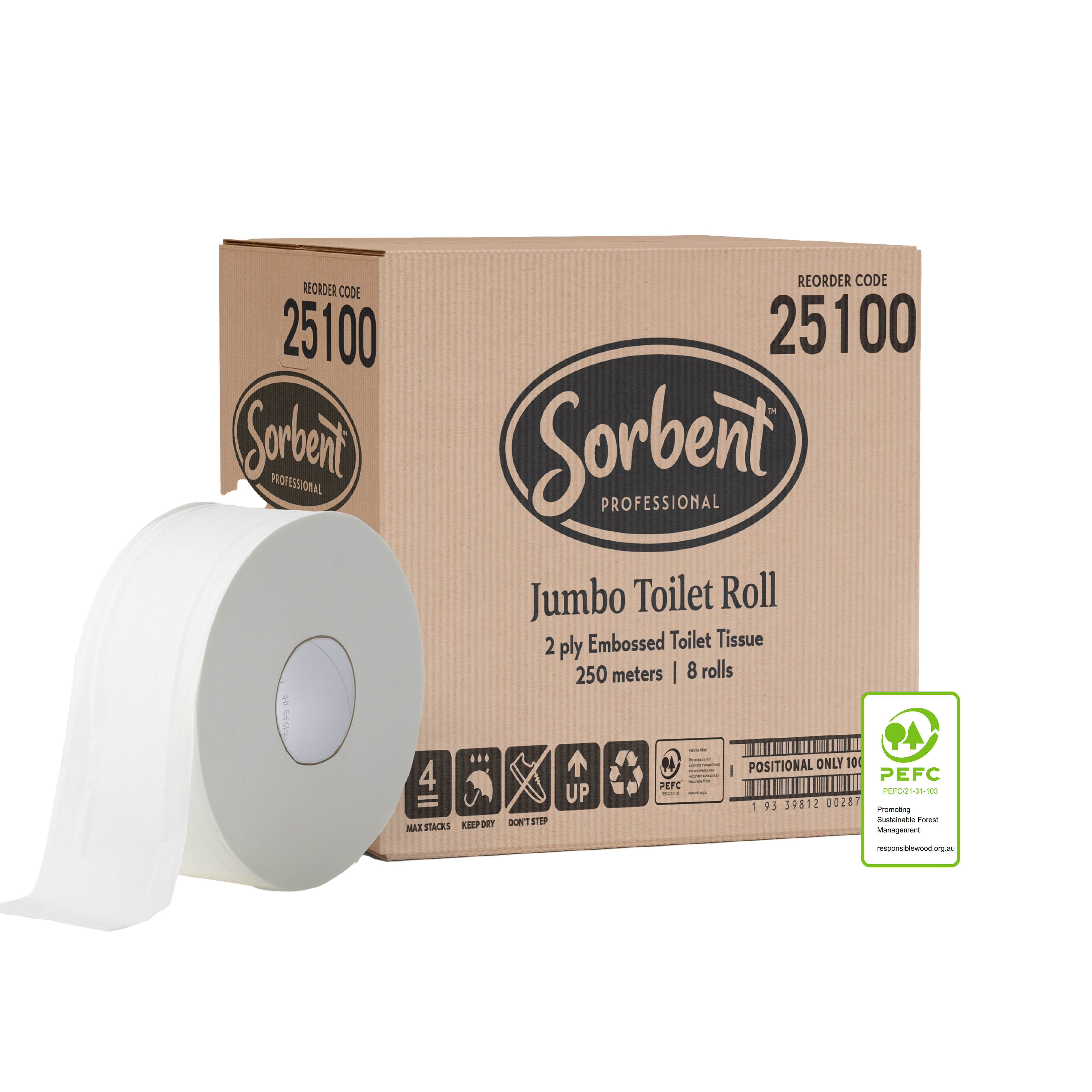 25100_SorbentProfessional_Jumbo Toilet Tissue 2ply250m_PEFC